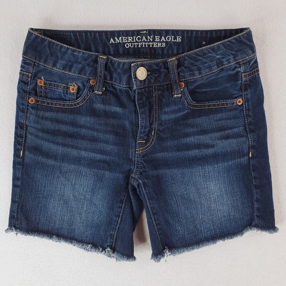 American Eagle Shorts Womens 00 Blue Cut Off Chino Dark Wash Low Rise Outdoor